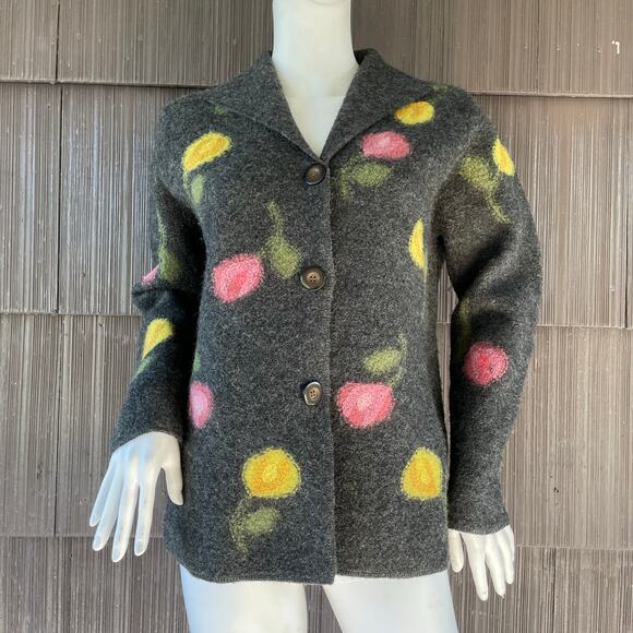 🔥Caroll Reed Wool Floral Embroidered Artsy Sweater Cardigan Cottage Grandmacore - Picture 2 of 15
